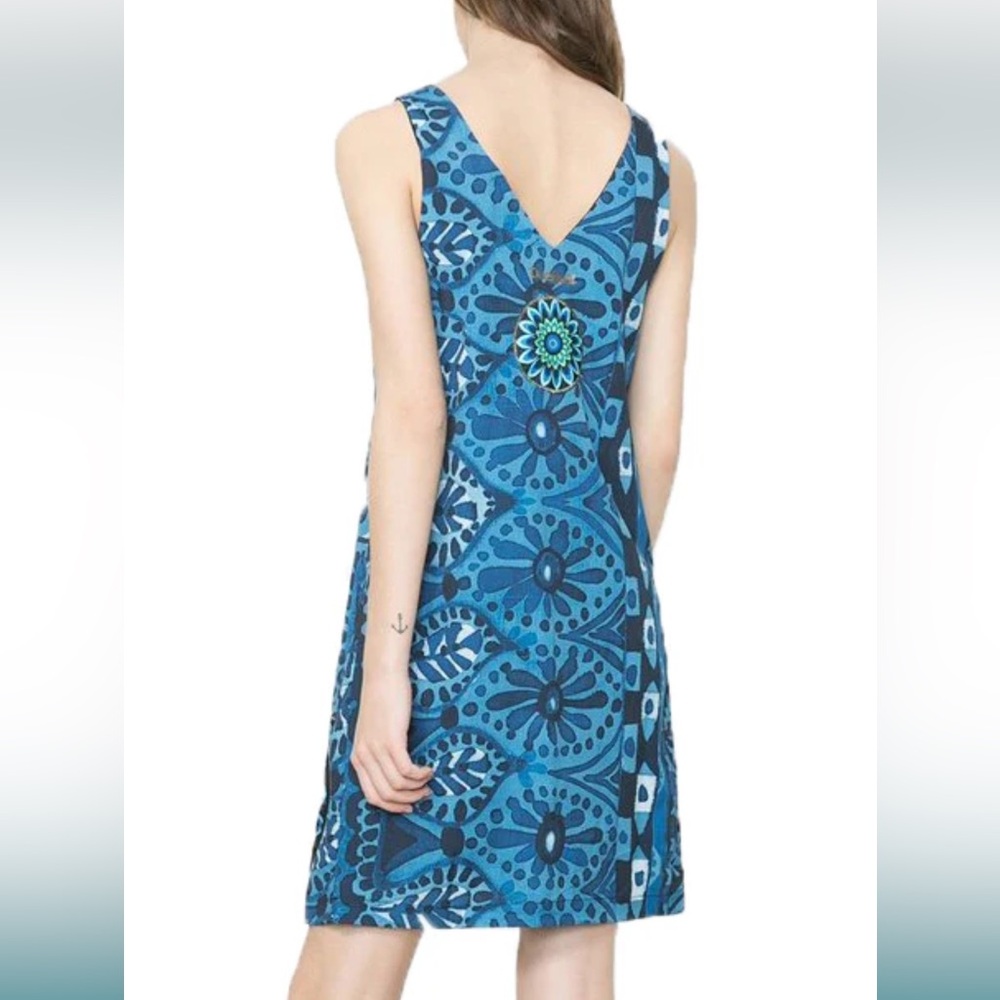 Desigual Blue Vibrant Print Women's Magic Floaty Dress Size 38 Small - Picture 2 of 12